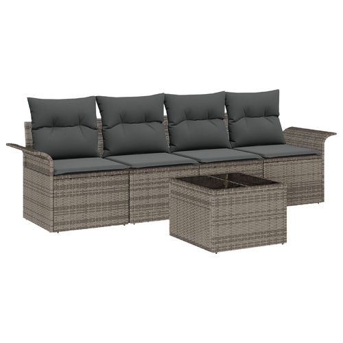 Garden Sofa Set with Cushion 5 pcs Grey Poly Rattan