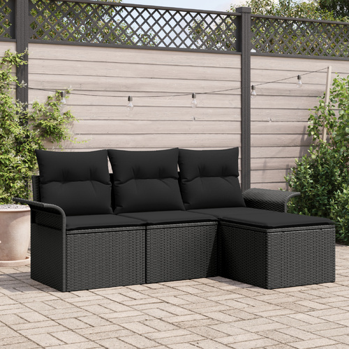 Garden Sofa Set with Cushion 4 pcs Black Poly rattan