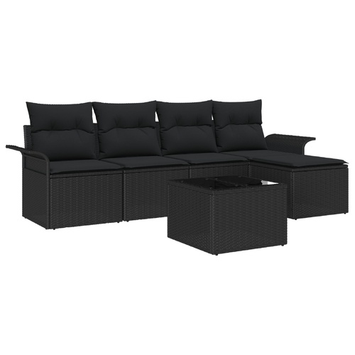 Garden Sofa Set with Cushion 6 pcs Black Poly Rattan