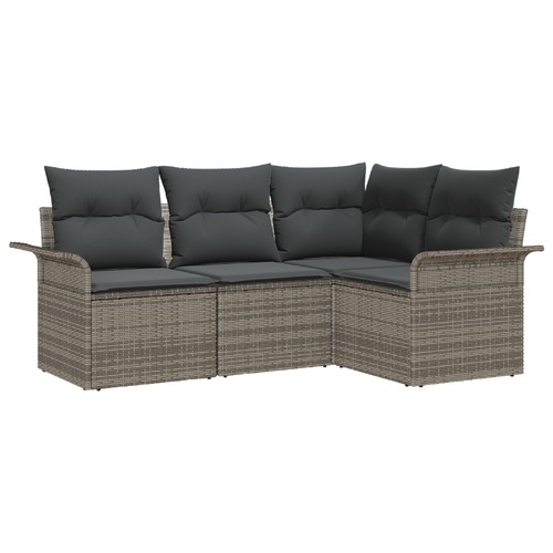 Garden Sofa Set with Storage 4 pcs Grey Poly Rattan