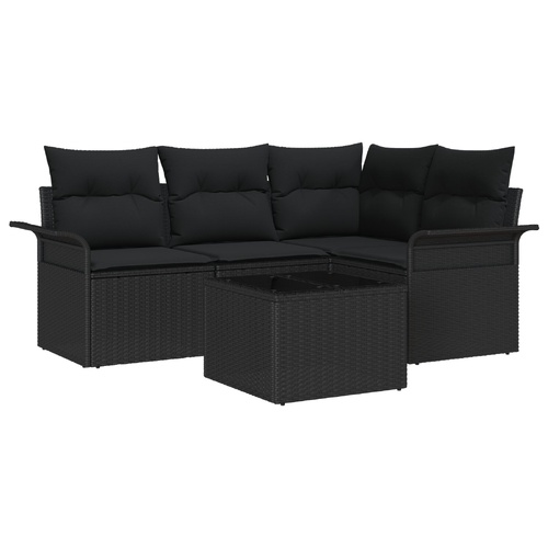 Garden Sofa Set with Storage 5 pcs Black Poly Rattan