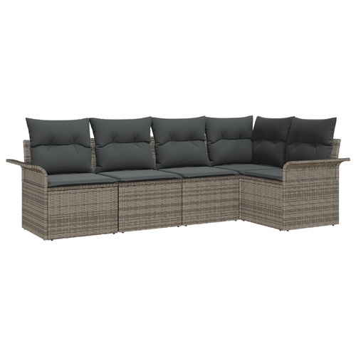Garden Sofa Set with Storage 5 pcs Grey Poly Rattan