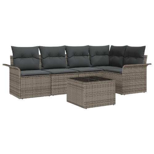 Garden Sofa Set with Cushion 6 pcs Grey Poly rattan