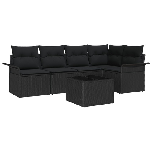 Garden Sofa Set with Cushion 6 pcs Black Poly rattan