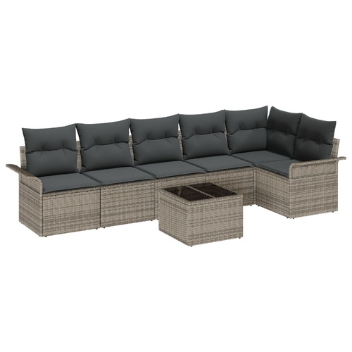 Garden Sofa Set with Cushion 7 pcs Grey Poly rattan