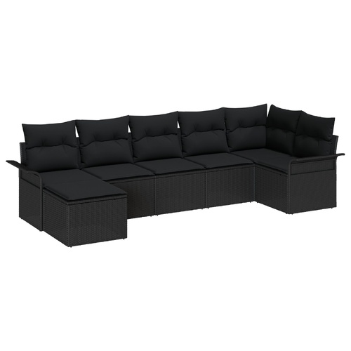 Garden Sofa Set with Storage 7 pcs Black Poly Rattan