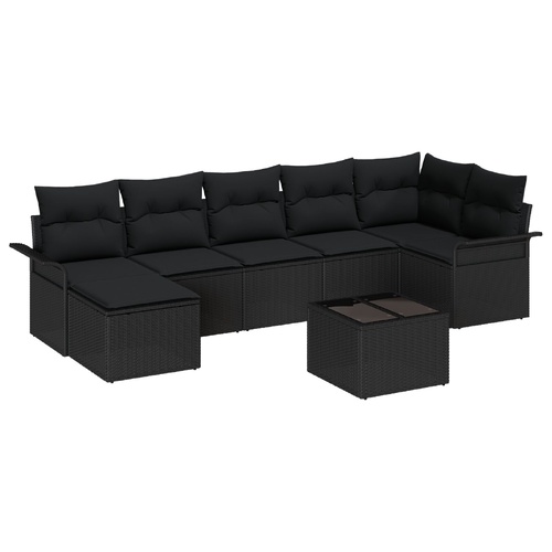 8 Piece Garden Sofa Set with Cushions Beige Poly Rattan