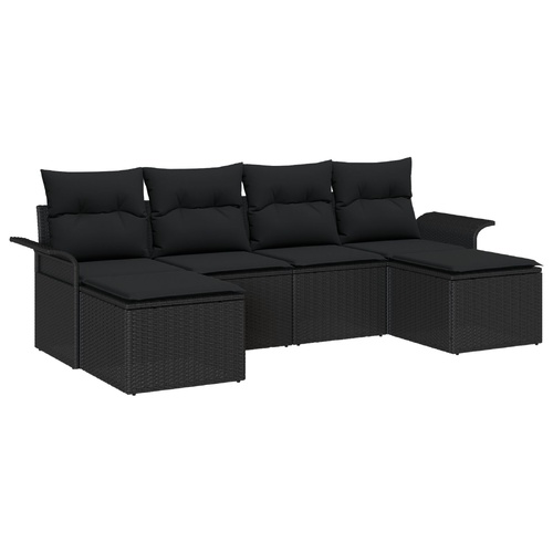 Garden Sofa Set with Storage 6 pcs Black Poly Rattan