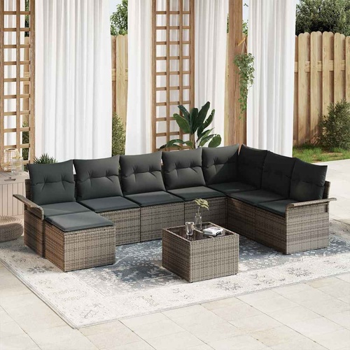Garden Sofa Set with Cushion 9 pcs Black Poly rattan