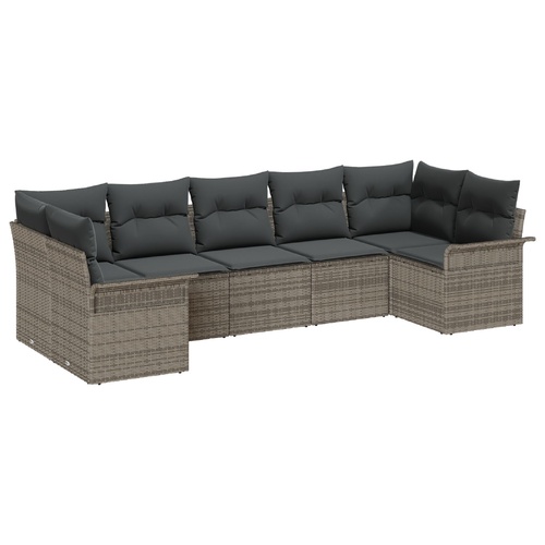 Garden Sofa Set with Cushion 7 pcs Grey Poly rattan