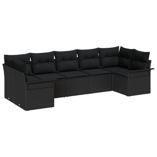 Garden Sofa Set with Cushion 7 pcs Black Poly rattan