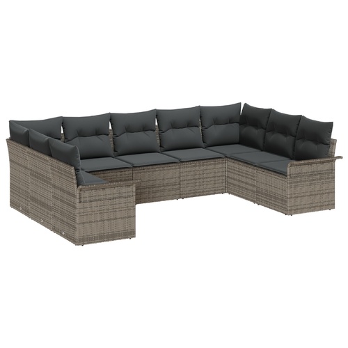 Garden Sofa Set with Storage 9 pcs Grey Poly Rattan