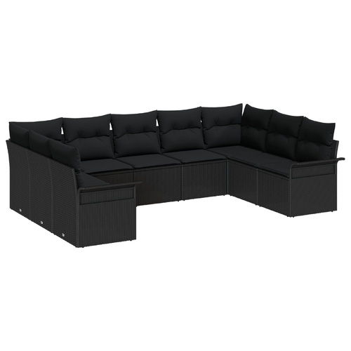 Garden Sofa Set with Storage 9 pcs Black Poly Rattan