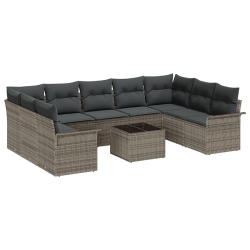 Garden Sofa Set with Storage 10 pcs Black Poly Rattan