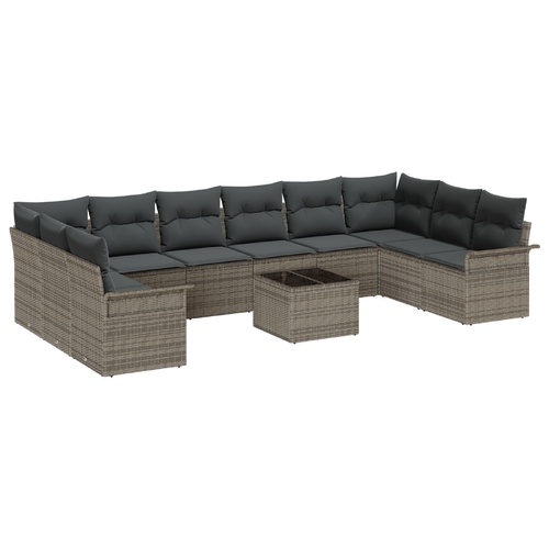 10 Piece Garden Sofa Set With Cushions Black Poly Rattan, 2-Seater Garden Sofa With Storage & Cushions Grey Poly Rattan