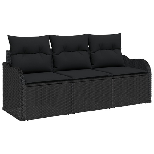 3 Piece Garden Sofa Set with Cushions Black Poly Rattan