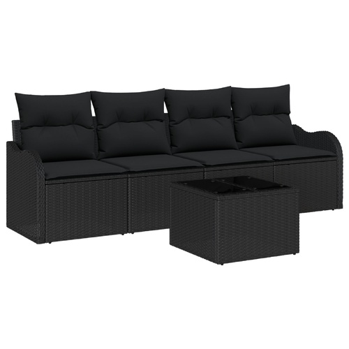Garden Sofa Set with Storage 5 pcs Black Poly Rattan