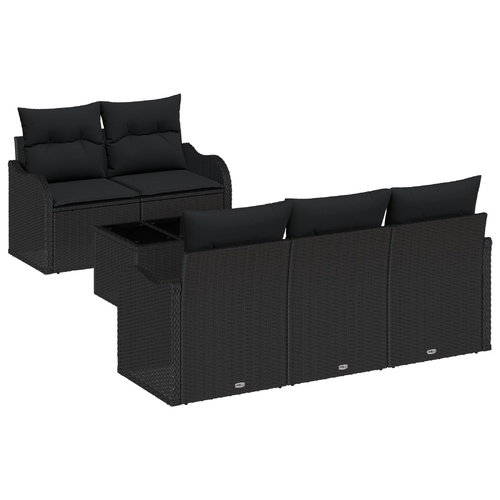 Garden Sofa Set Manual 6 pcs Black Poly Rattan, Steel and Glass