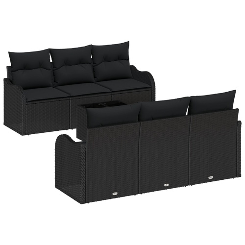 Garden Sofa Set 7 pcs Black Poly Rattan and Steel and Glass