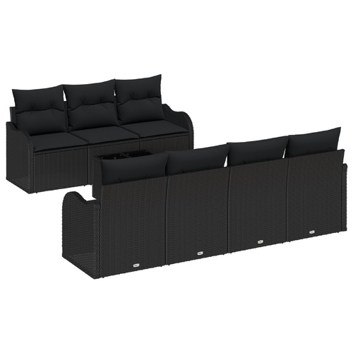 Garden Sofa Set 8 pcs Black Poly Rattan and Steel and Glass