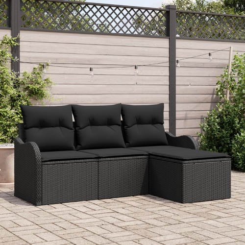 Garden Sofa Set with Storage 4 pcs Black Poly Rattan