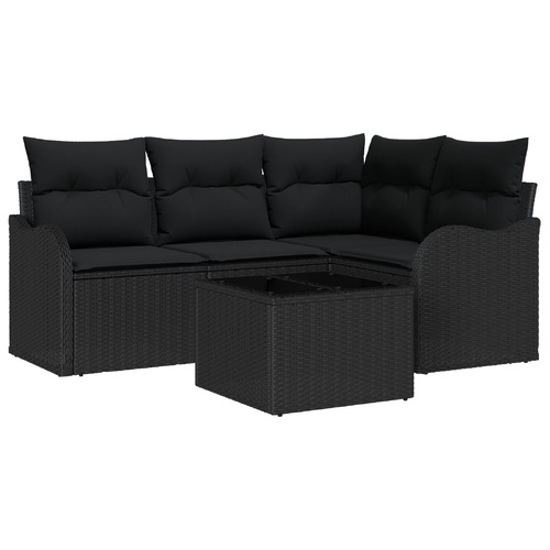 Garden Sofa Set with Storage 5 pcs Beige Poly Rattan