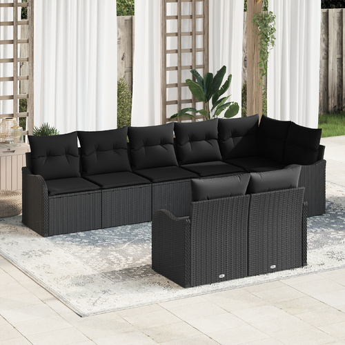 Garden Sofa Set with Storage 8 pcs Black Poly Rattan