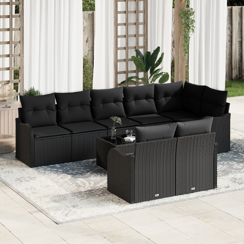 Garden Sofa Set with Storage 9 pcs Black Poly Rattan