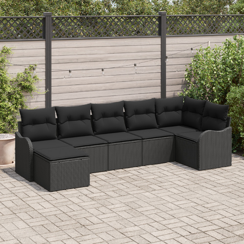 Garden Sofa Set with Cushion 7 pcs Black Poly rattan