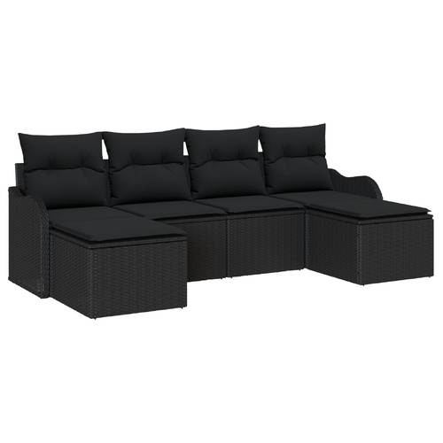 Garden Sofa Set with Cushion 6 pcs Black Poly rattan