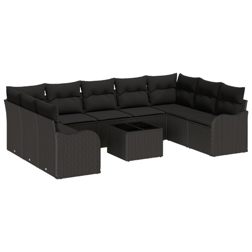 10 Piece Garden Sofa Set with Cushions Beige Poly Rattan, 2-Seater Garden Sofa with Storage & Cushions Black Poly Rattan