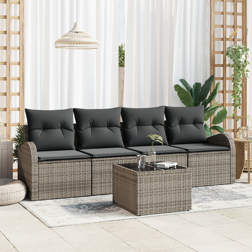 Garden Sofa Set Manual 5 pcs Grey Poly Rattan, Steel and Glass