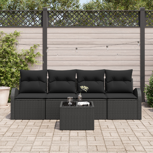Garden Sofa Set Manual 5 pcs Black Poly Rattan, Steel and Glass
