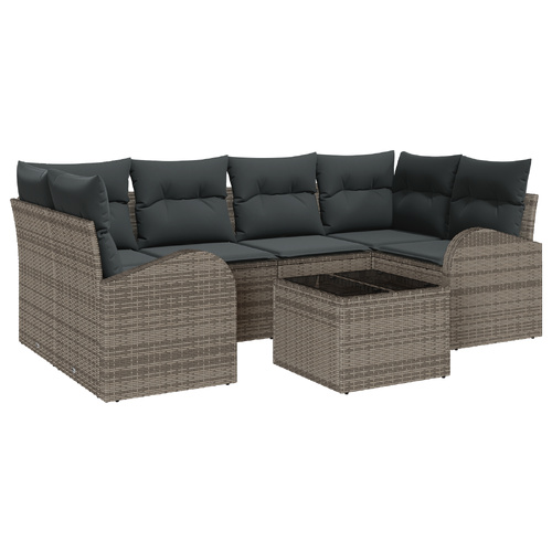 Garden Sofa Set Manual 7 pcs Grey Poly Rattan, Steel and Glass