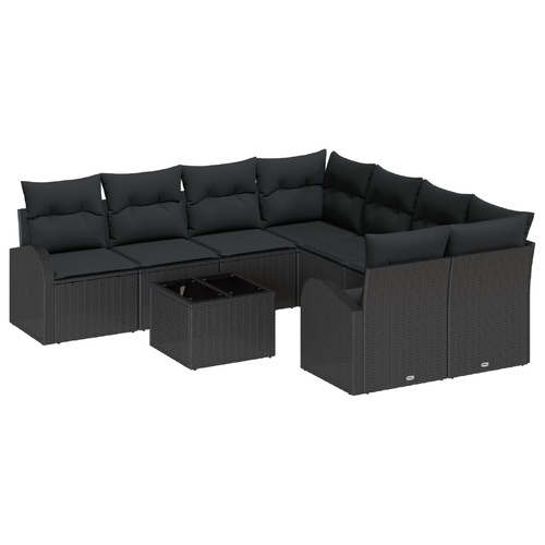 Sofa Set with Cushion with Storage 9 pcs Black Poly Rattan