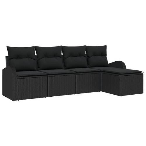 Sofa Set with Cushion with Storage 5 pcs Black Poly Rattan