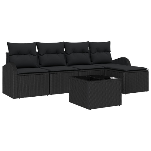 Sofa Set with Cushion with Storage 6 pcs Black Poly Rattan