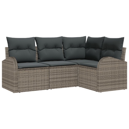 Garden Sofa Set with Cushion 4 pcs Grey Poly Rattan