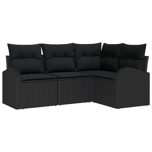 Garden Sofa Set with Cushion 4 pcs Black Poly Rattan