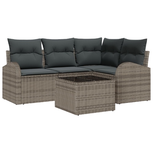 Garden Sofa Set with Cushion 5 pcs Grey Poly Rattan