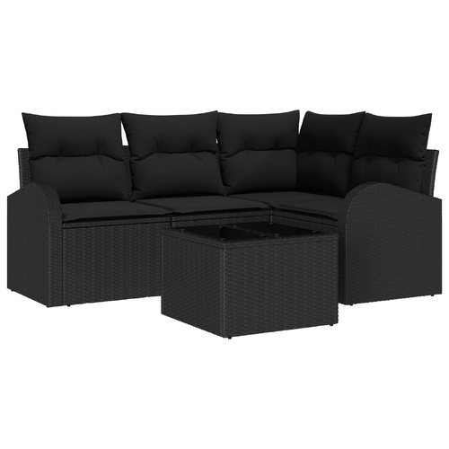 Garden Sofa Set with Cushion 5 pcs Black Poly Rattan