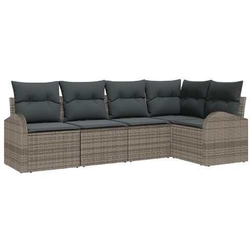 Garden Sofa Set with Cushion 5 pcs Grey Poly Rattan