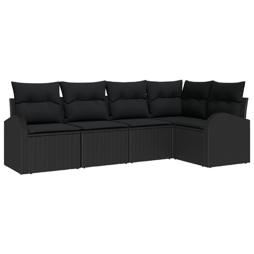 Sofa Set with Cushion with Storage 5 pcs Black Poly Rattan