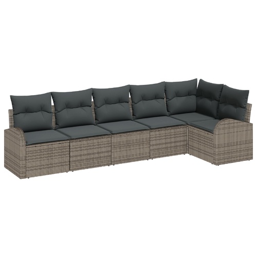 Garden Sofa Set with Cushion 6 pcs Grey Poly Rattan