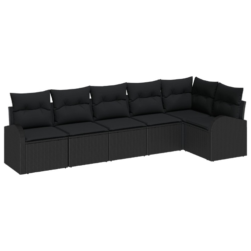 Garden Sofa Set with Cushion 6 pcs Black Poly Rattan