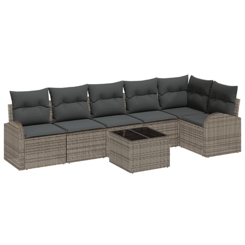 Sofa Set with Cushion with Storage 7 pcs Grey Poly Rattan