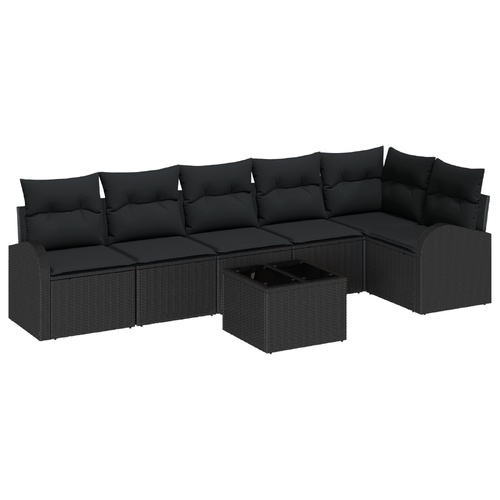 Sofa Set with Cushion with Storage 7 pcs Black Poly Rattan