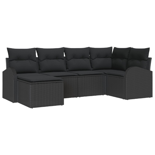 6 Piece Garden Sofa Set with Cushions Black Poly Rattan