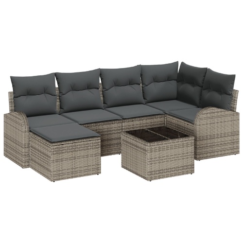 Sofa Set with Cushion with Storage 7 pcs Grey Poly Rattan