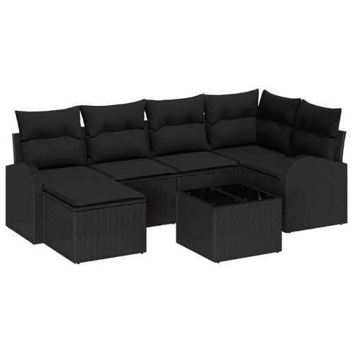 Sofa Set with Cushion with Storage 7 pcs Black Poly Rattan